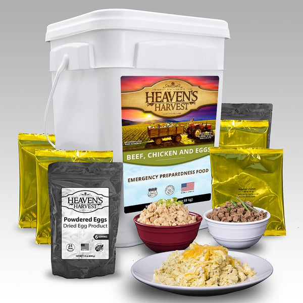 Heaven's Harvest Kit de 1 semana Suministro de alimentos de emergencia  (60 porciones de alimentos y bebidas) - Kit de alimentos de supervivencia