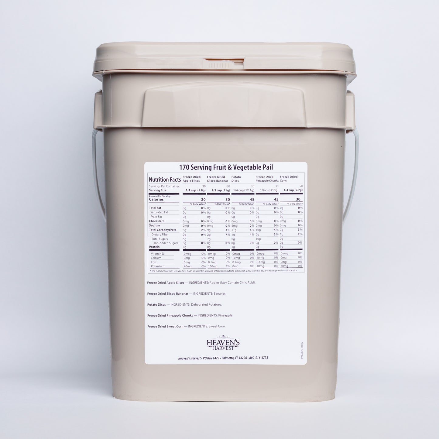 Fruit & Vegetable Bucket - 1 Person 1 Month - 170 servings - Emergency Survival Food Kit