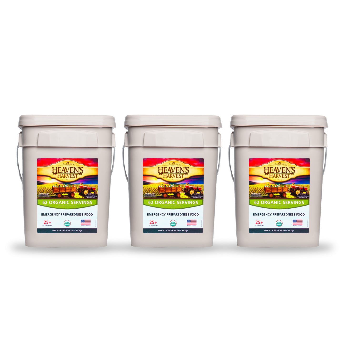 Organic Meal Bucket - 3 Pack -  Emergency Food Survival Kit