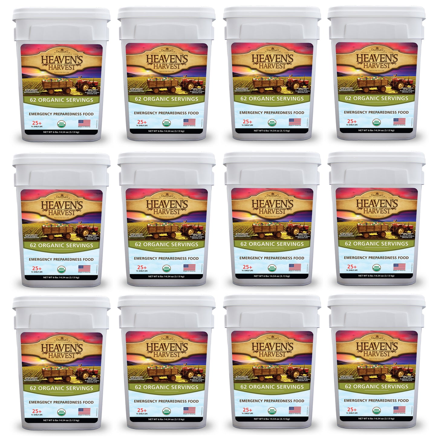 Organic Meal Bucket - 12 Pack -  Emergency Food Survival Kit