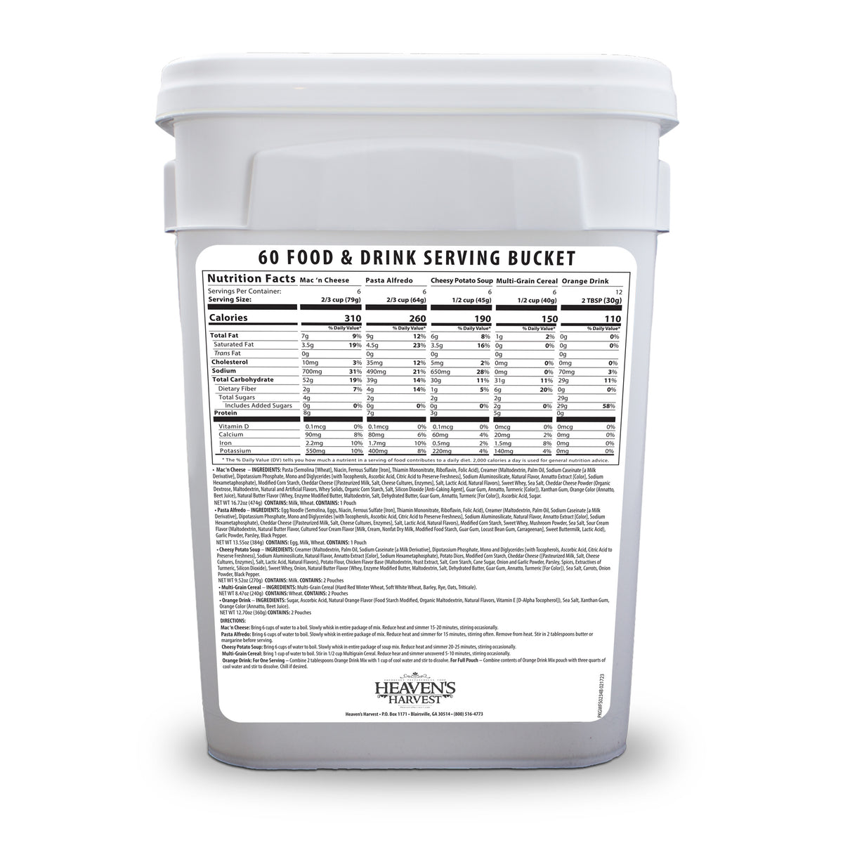 Weekly Kit - Starter Food & Drink Bucket - 1 Person 1 Week - 60 ...