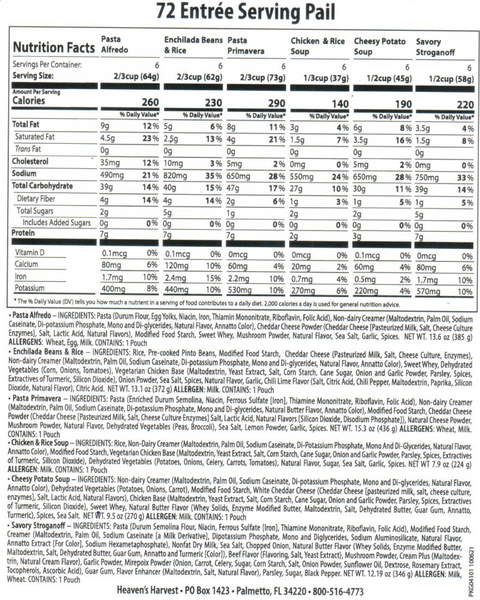 Entree Nutrition Info 2