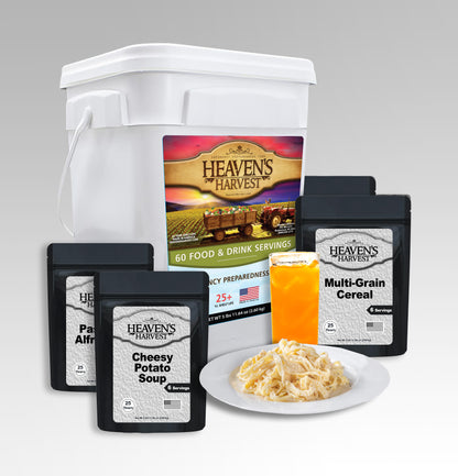 1 Week Kit -Starter Food & Drink Bucket - 1 Person 1 Week - 60 Servings - Emergency Survival Food Kit